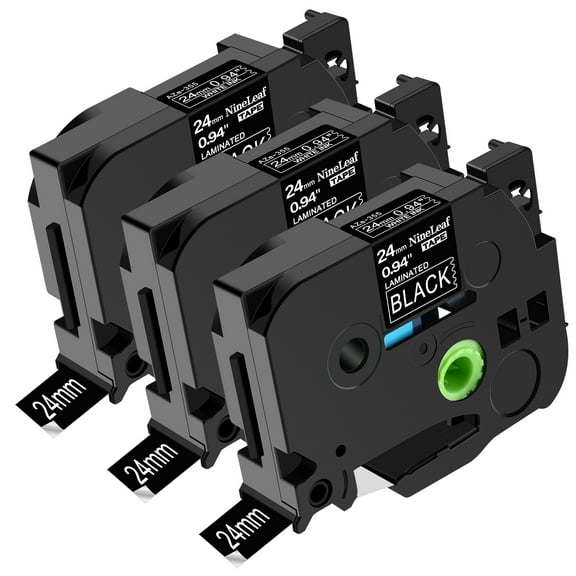 NineLeaf 3 Pack Compatible for Brother P-touch TZe-335 TZe335 TZ-335 TZ335 12mm 1/2'' White on Black Laminated TZe TZ Label Tape 0.47" x 26.2ft