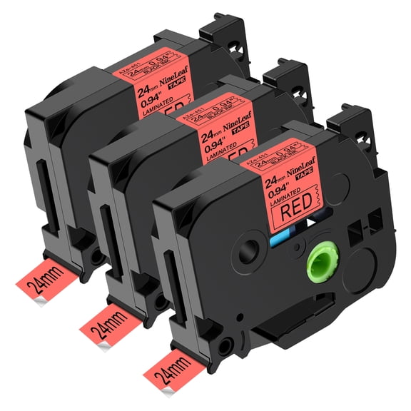 NineLeaf 3 Pack Compatible for Brother P-touch TZe-451 TZe451 TZ-451 TZ451 24mm 1 Inch Black on Red Laminated Label Tape 0.94" x 26.2 ft