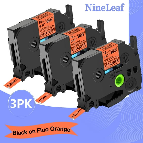 NineLeaf 3 Pack Compatible for Brother P-touch TZe-B31 TZ-B31 12mm 1/2'' Black on Fluo Orange Laminated TZe TZ Label Tape 0.47" x 16.4ft
