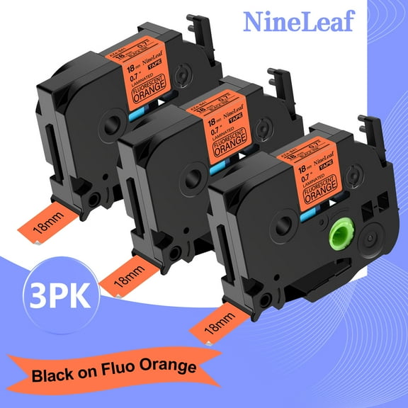NineLeaf 3 Pack Compatible for Brother P-touch TZe-B41 TZ-B41 18mm 3/4'' Black on Fluo Orange Laminated TZe TZ Label Tape 0.7" x 16.4ft