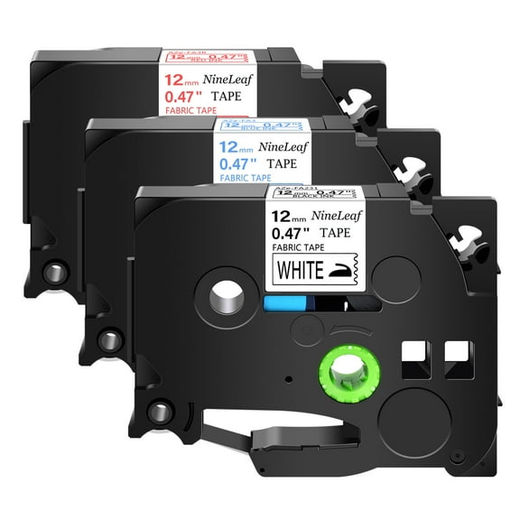 NineLeaf 3 Pack Compatible for Brother P-touch TZe-FA231 FA3 FA3R 12mm 1/2'' Black/Blue/Red on White Iron-On Fabric Cloth TZe TZ Label Tape