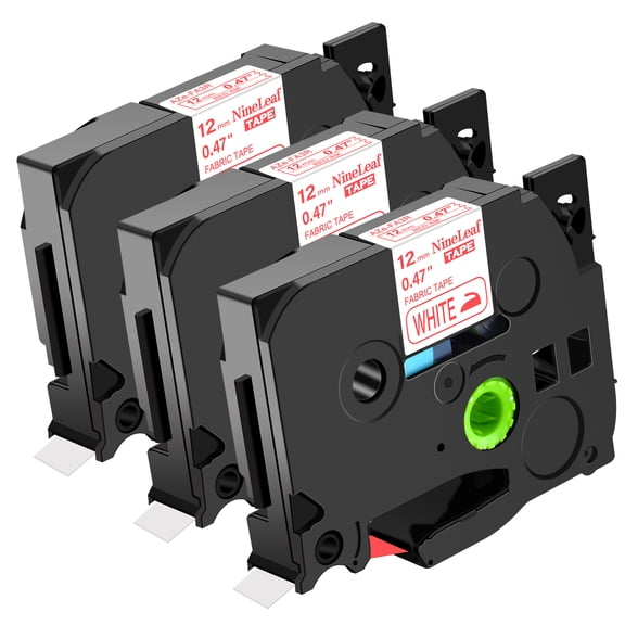 NineLeaf 3 Pack Compatible for Brother P-touch TZe-FA3R TZ-FA3R 12mm 1/2'' Red on White Iron-On Fabric Cloth TZe TZ Label Tape