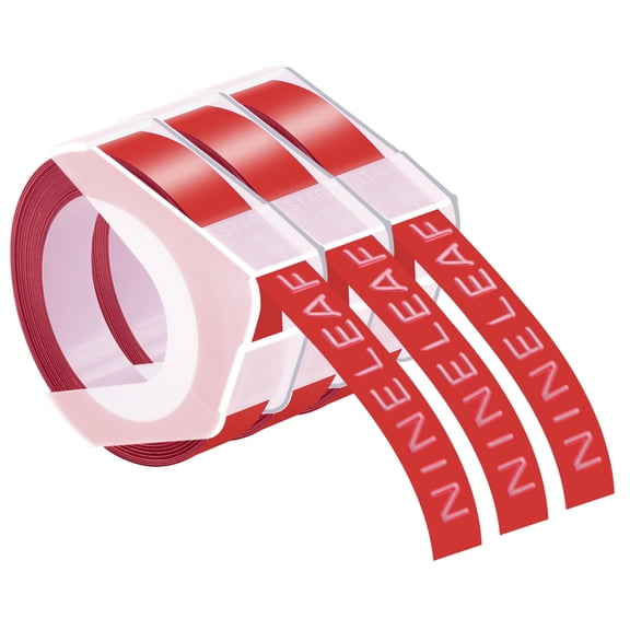 NineLeaf 3 Pack Compatible for Dymo 520102 3D Plastic Embossing Label 3/8'' x 9.8' White on Red Label Tape