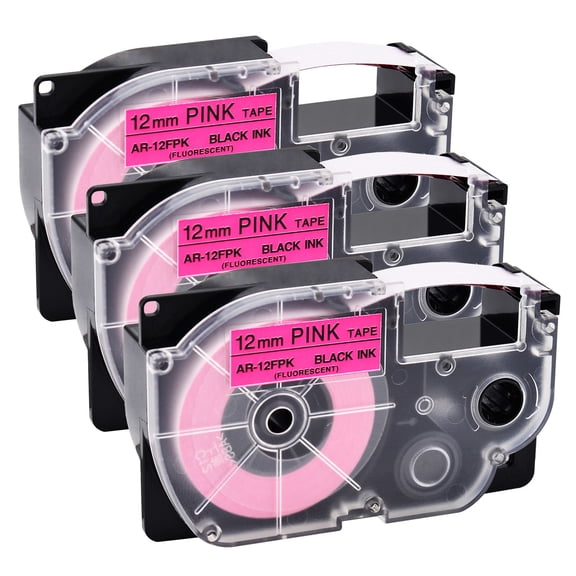 NineLeaf 3PK Compatible for XR-12FPK XR12FPK 12mm 1/2" Black on Fluorescent Pink Label Tape for KL-750 KL-60 KL-100 KL-120 KL-430 KL-780 KL-7200 Label Printer