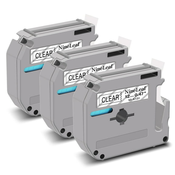 NineLeaf 3PK Compatible for Brother P-touch M-K131 M-K131s M131 1/2" 12mm Black on Clear Label Maker Tape Refills for PT-45m PT-65 PT-70bm