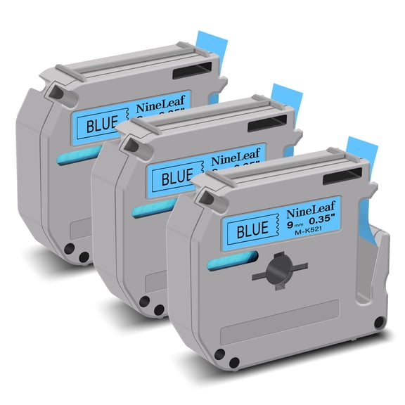 NineLeaf 3PK Compatible for Brother P-touch M-K521 M-K521s M521 3/8" 9mm Black on Blue Label Maker Tape Refills for PT-45m PT-65 PT-70bm