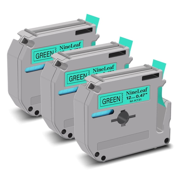 NineLeaf 3PK Compatible for Brother P-touch M-K731 M-K731s M731 1/2" 12mm Black on Green Label Maker Tape Refills for PT-45m PT-65 PT-70bm