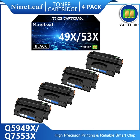 NineLeaf 4-Pack 53X Q7553X Compatible Toner Cartridge Replacement for HP 53X Black Toner Cartridge to use for Laser jet 1320 1320n 1160 1320tn 1320nw P2015 P2015dn M2727nf MFP Printer