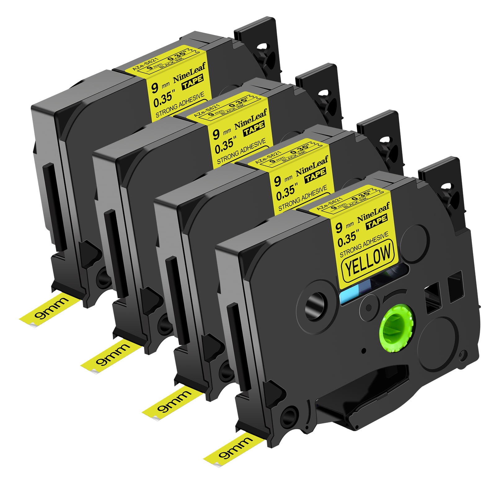 NineLeaf 4 Pack Compatible for Brother P-Touch Black on Yellow TZe TZ Label Maker Tape TZe-S621 TZ-S621 9mm 0.35'' Extra Strength Laminated Label Tape