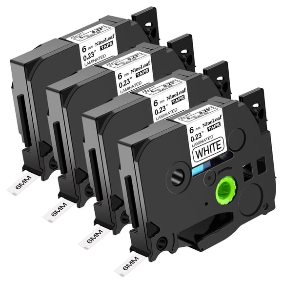 NineLeaf 4 Pack Compatible for Brother P-touch TZe-211 TZe211 TZ-211 TZ211 6mm 1/4'' White Laminated TZe TZ Label Tape 0.23" x 26.2ft