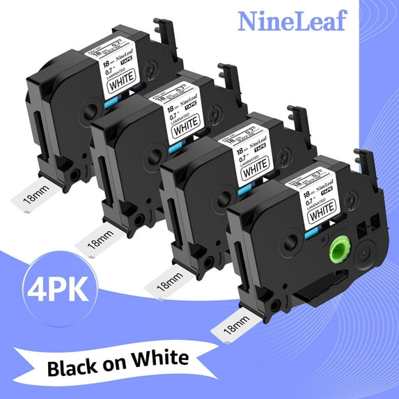 NineLeaf 4 Pack Compatible for Brother P-touch TZe-241 TZe241 TZ-241 TZ241 18mm 0.7" White Laminated Label Tape