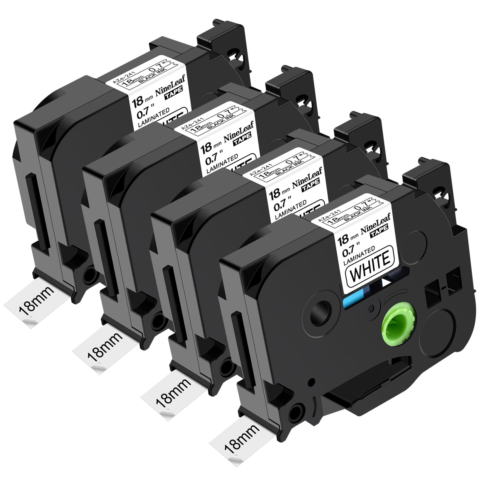 NineLeaf 4 Pack Compatible for Brother P-touch TZe-241 TZe241 TZ-241 TZ241 18mm White Laminated Label Tape 0.7" x 26.2 ft (18mm x 8m)