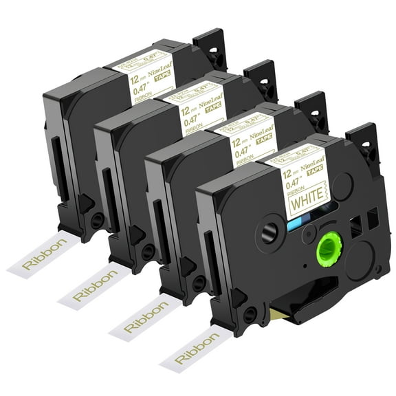 NineLeaf 4 Pack Compatible for Brother P-touch TZe-R234 TZ-R234 12mm 1/2'' Gold on White Satin Fabric Ribbon TZe TZ Label Tape 0.47" x 13ft