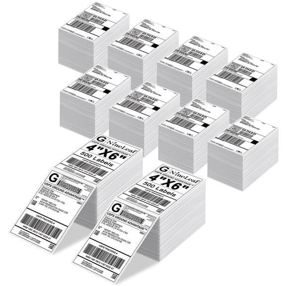 NineLeaf 4 x 6 Direct Thermal Labels Strong Adhesive Fanfold Perforated Shipping Labels Compatible for Most Thermal Printers, 500pcs per Stack, 10 Stack