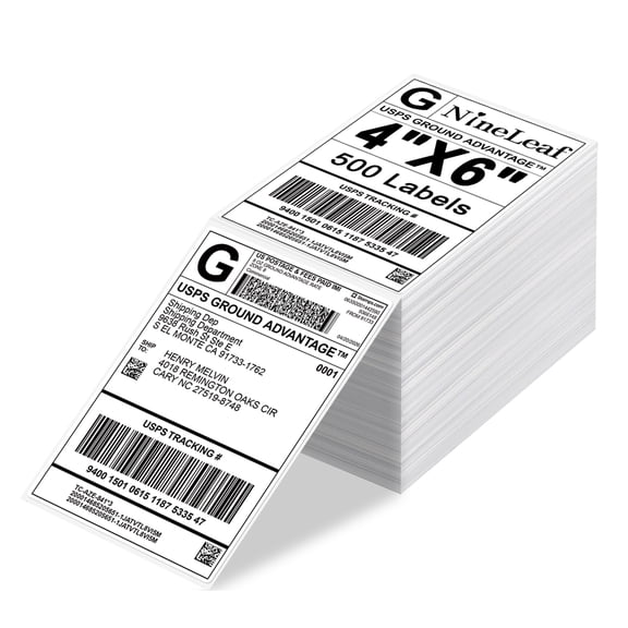 NineLeaf 4 x 6 Direct Thermal Labels Strong Adhesive Fanfold Perforated Shipping Labels Compatible for Most Thermal Printers, 500pcs per Stack, 30 Stack