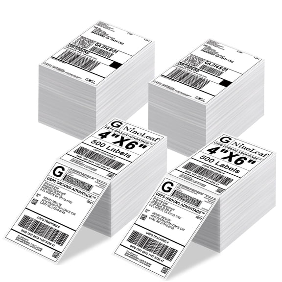 NineLeaf 4 x 6 Direct Thermal Labels Strong Adhesive Fanfold Perforated Shipping Labels Compatible for Most Thermal Printers, 500pcs per Stack, 4 Stack