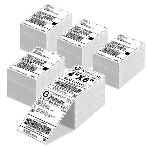 NineLeaf 4 x 6 Direct Thermal Labels Strong Adhesive Fanfold Perforated Shipping Labels Compatible for Most Thermal Printers, 500pcs per Stack, 5 Stack