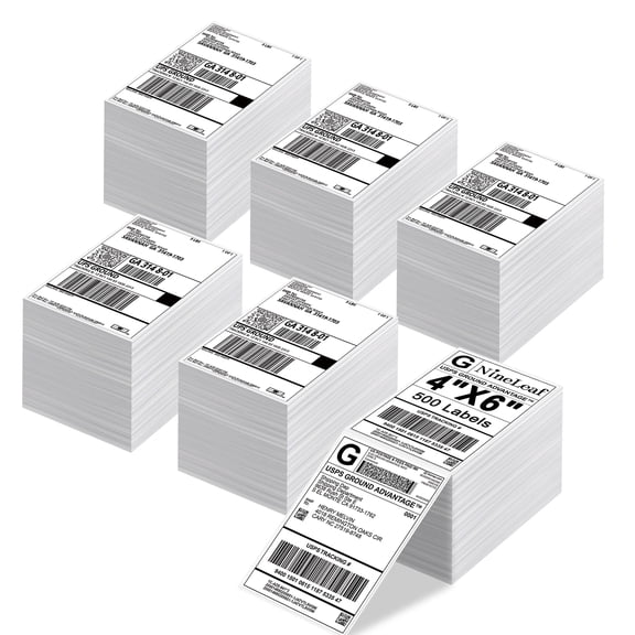 NineLeaf 4 x 6 Direct Thermal Labels Strong Adhesive Fanfold Perforated Shipping Labels Compatible for Most Thermal Printers, 500pcs per Stack, 6 Stack