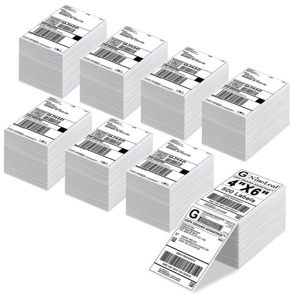 NineLeaf 4 x 6 Direct Thermal Labels Strong Adhesive Fanfold Perforated Shipping Labels Compatible for Most Thermal Printers, 500pcs per Stack, 8 Stack