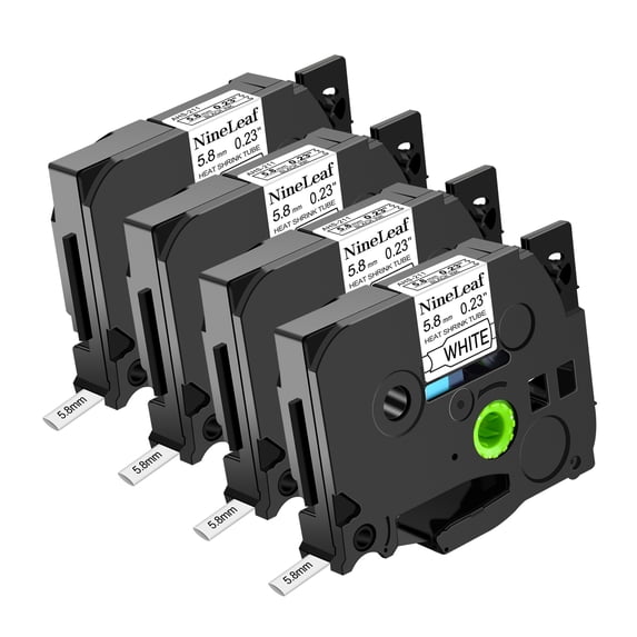 NineLeaf 4PK Compatible for Brother P-touch HSe-211 HSe211 HS-211 HS211 5.8mm 1/4'' Black on White TZe TZ Heat Shrink Tubes