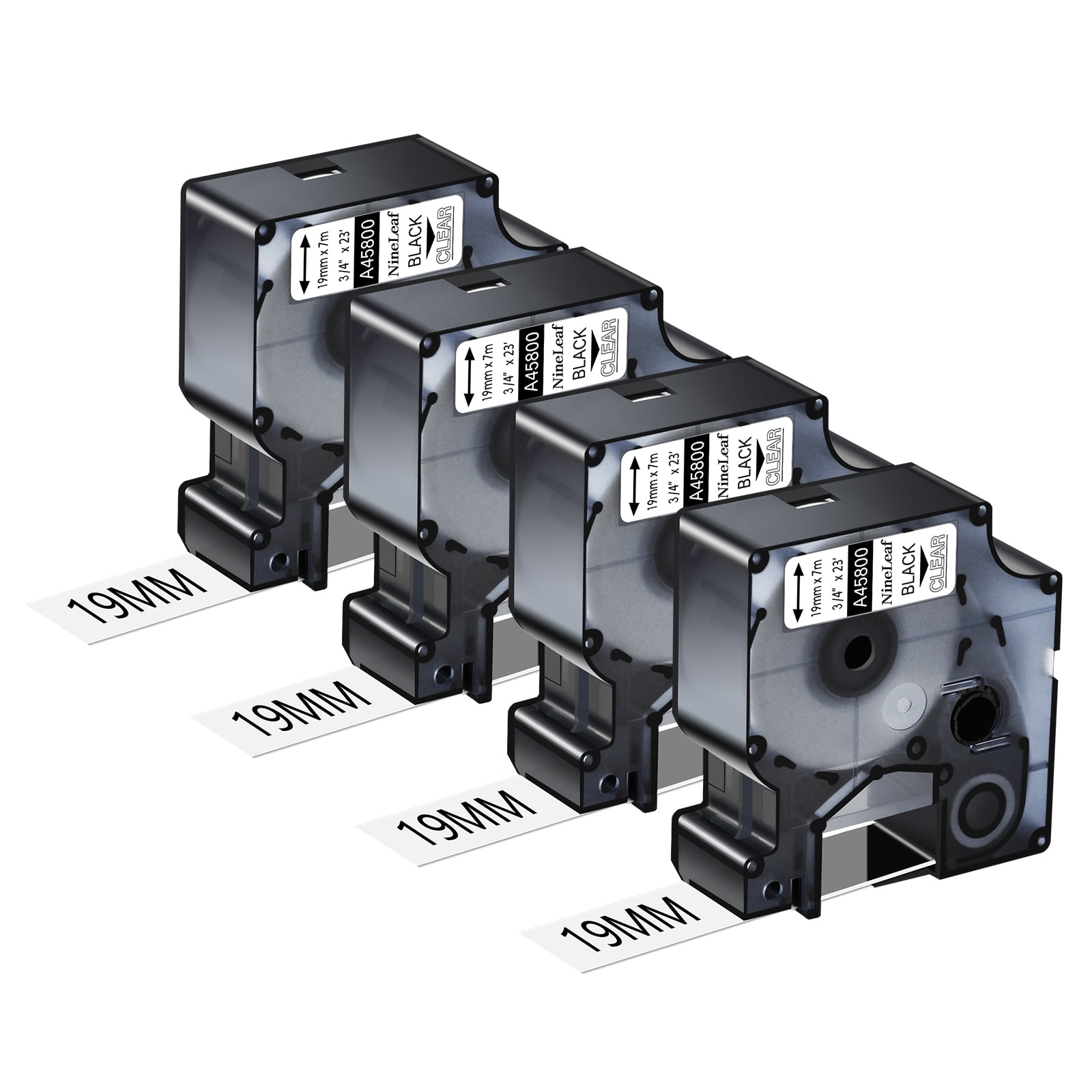 NineLeaf 4PK Compatible for DYMO D1 45800 3/4" x 23' (19mm x 7m) Black on Clear Label Maker Tape for Label Manager 450 450D Label Maker