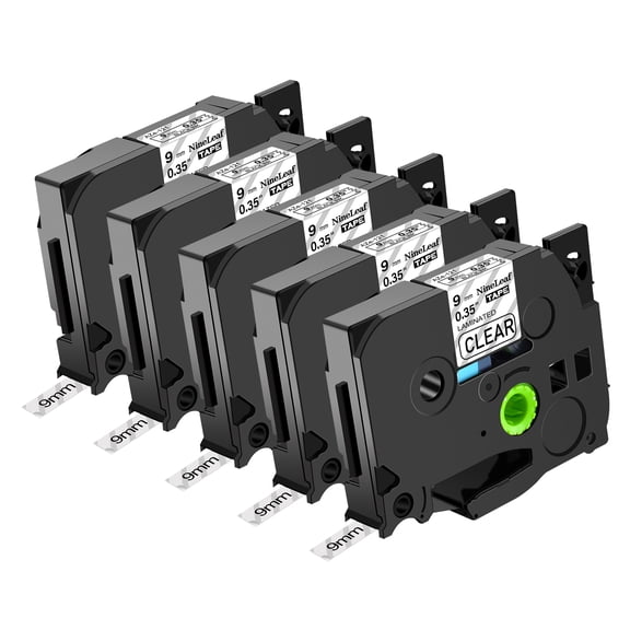 NineLeaf 5 Pack Compatible for Brother P-touch TZe-121 TZe121 TZ-121 TZ121 9mm 3/8 Clear Laminated Label Tape 0.35" x 26.2 ft (9mm x 8m)