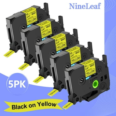 NineLeaf 5 Pack Compatible for Brother P-touch TZe-631 TZe631 TZ-631 TZ631 12mm Yellow Laminated Label Tape 0.47" x 26.2 ft (12mm x 8m)