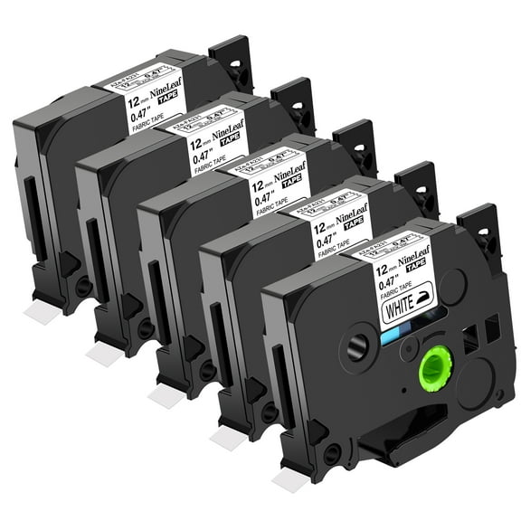 NineLeaf 5 Pack Compatible for Brother P-touch TZe-FA231 TZ-FA231 12mm 1/2'' Black on White Iron-On Fabric Cloth TZe TZ Label Tape