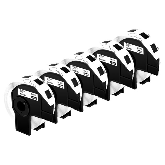 NineLeaf 5 Rolls Compatible for Brother DK-1219 Diameter 1/2 in Die-Cut Round PaPer Labels, 1200 Labels Per Roll