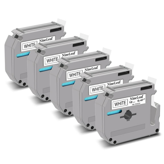 NineLeaf 5PK Compatible for Brother P-touch M-K231 M-K231s M231 1/2" 12mm Black on White Label Maker Tape Refills for PT-45m PT-65 PT-70bm