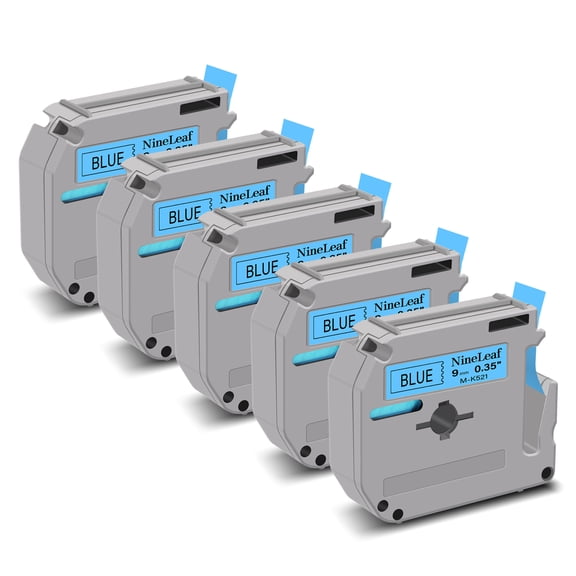 NineLeaf 5PK Compatible for Brother P-touch M-K521 M-K521s M521 3/8" 9mm Black on Blue Label Maker Tape Refills for PT-45m PT-65 PT-70bm