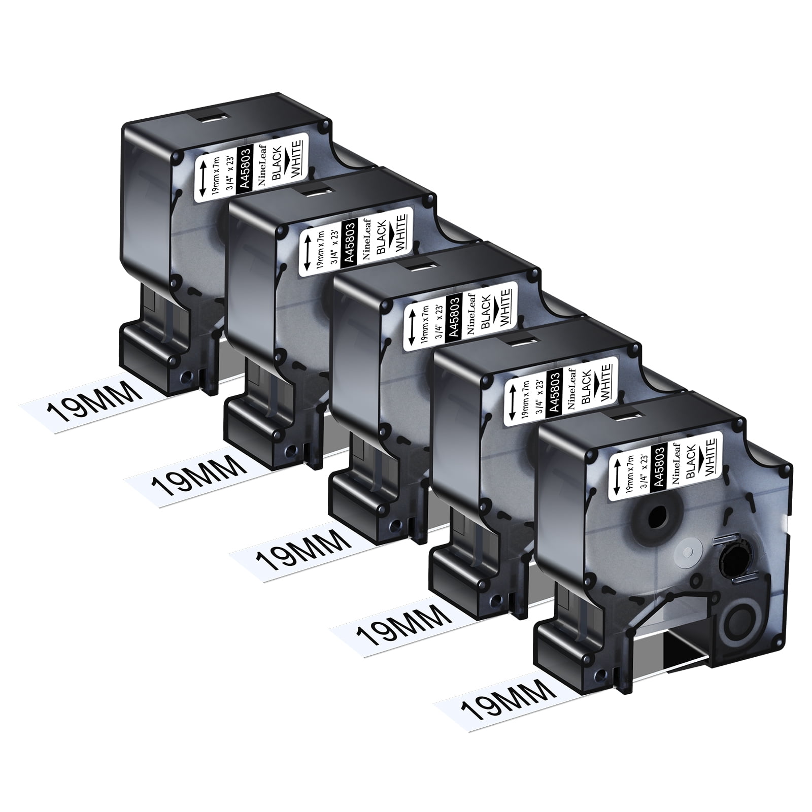 NineLeaf 5PK Compatible for DYMO D1 45803 3/4" x 23' (19mm x 7m) Black on White Label Maker Tape for Label Manager 450 450D Label Maker