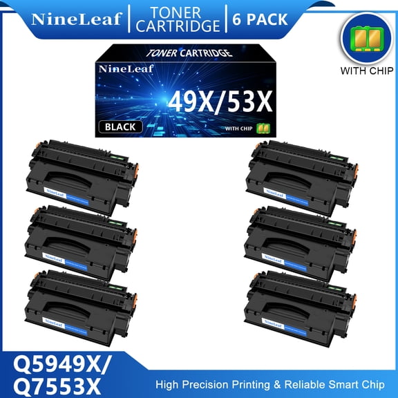 NineLeaf 6-Pack 53X Q7553X Compatible Toner Cartridge Replacement for HP 53X Black Toner Cartridge to use for Laser jet 1320 1320n 1160 1320tn 1320nw P2015 P2015dn M2727nf MFP Printer