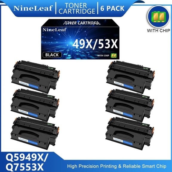 NineLeaf 6-Pack 53X Q7553X Compatible Toner Cartridge Replacement for 53X Black Toner Cartridge to use for Laser jet 1320 1320n 1160 1320tn 1320nw P2015 P2015dn M2727nf MFP Printer