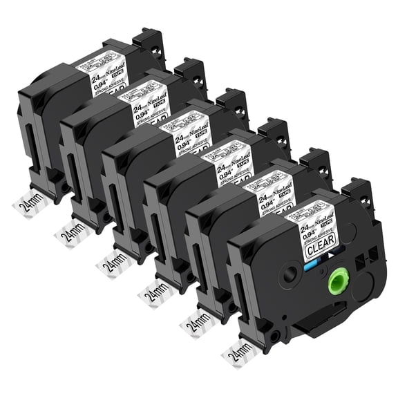 NineLeaf 6 Pack Compatible for Brother P-Touch Black on Clear TZe TZ Label Maker Tape TZe-S151 TZ-S151 24mm 1 in Extra Strength Laminated Label Tape