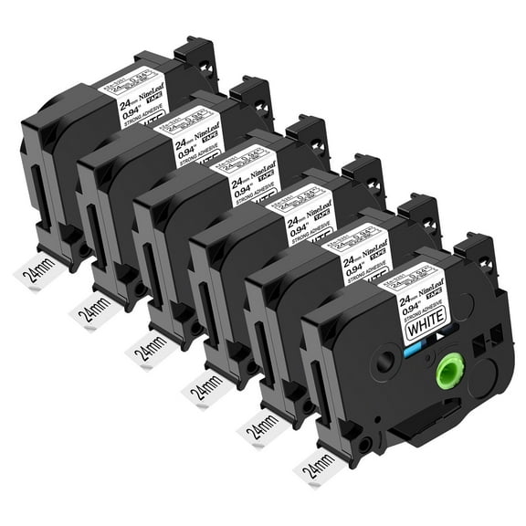 NineLeaf 6 Pack Compatible for Brother P-Touch TZe TZ Label Maker Tape TZe-S251 TZ-S251 24mm 1 in Extra Strength Laminated White Label Tape