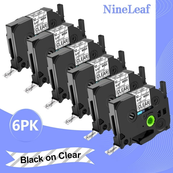 NineLeaf 6 Pack Compatible for Brother P-touch TZe-131 TZe131 TZ-131 TZ131 12mm Clear Laminated Label Tape 0.47" x 26.2 ft (12mm x 8m)