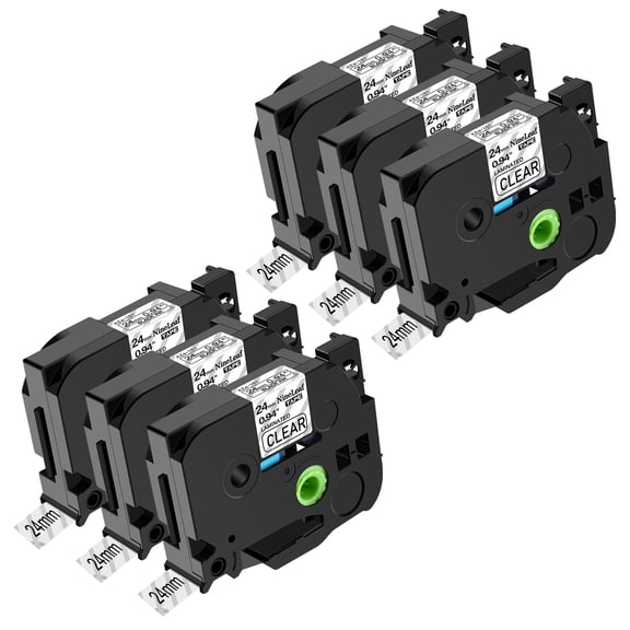 NineLeaf 6 Pack Compatible for Brother P-touch TZe-151 TZe151 TZ-151 TZ151 24mm 1 Inch Black on Clear Laminated Label Tape 0.94" x 26.2 ft