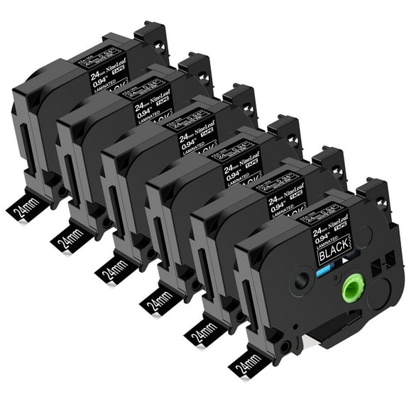 NineLeaf 6 Pack Compatible for Brother P-touch TZe-335 TZe335 TZ-335 TZ335 12mm 1/2'' White on Black Laminated TZe TZ Label Tape 0.47" x 26.2ft