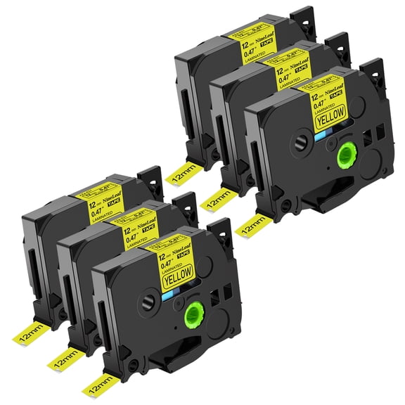 NineLeaf 6 Pack Compatible for Brother P-touch TZe-631 TZe631 TZ-631 TZ631 12mm Yellow Laminated Label Tape 0.47" x 26.2 ft (12mm x 8m)