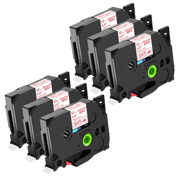 NineLeaf 6 Pack Compatible for Brother P-touch TZe-FA3R TZ-FA3R 12mm 1/2'' Red on White Iron-On Fabric Cloth TZe TZ Label Tape