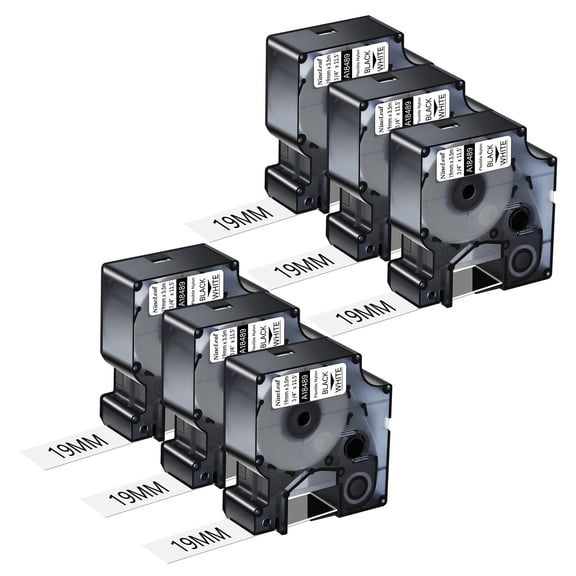 NineLeaf 6 Pack Compatible for DYMO 18489 3/4'' x 11 1/2 ft Black on White Flexible Nylon Industrial Label Tape