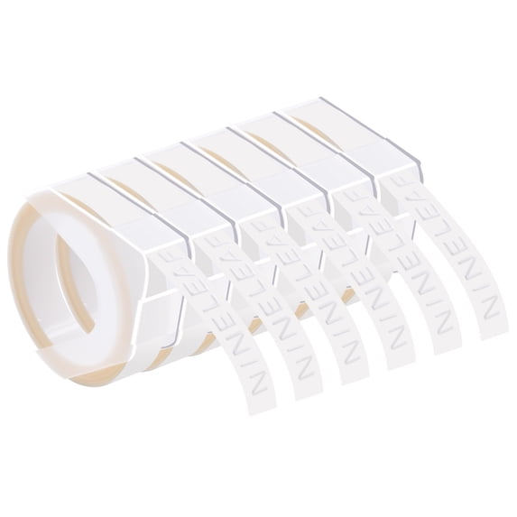 NineLeaf 6 Pack Compatible for Dymo 520101 3D Plastic Embossing Label 3/8'' x 9.8' White on Clear Label Tape
