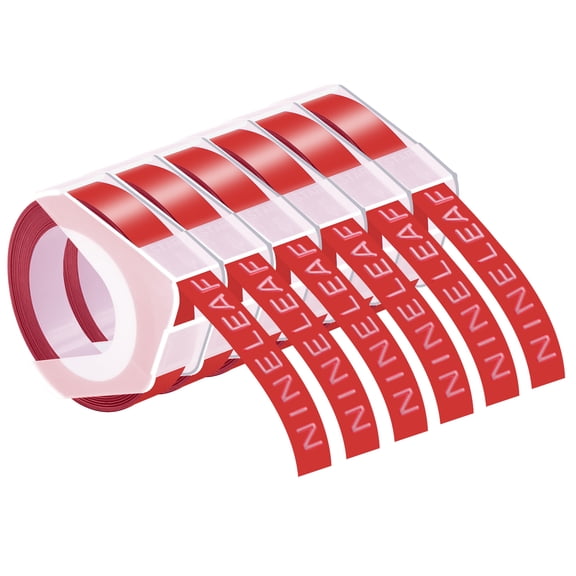 NineLeaf 6 Pack Compatible for Dymo 520102 3D Plastic Embossing Label 3/8'' x 9.8' White on Red Label Tape