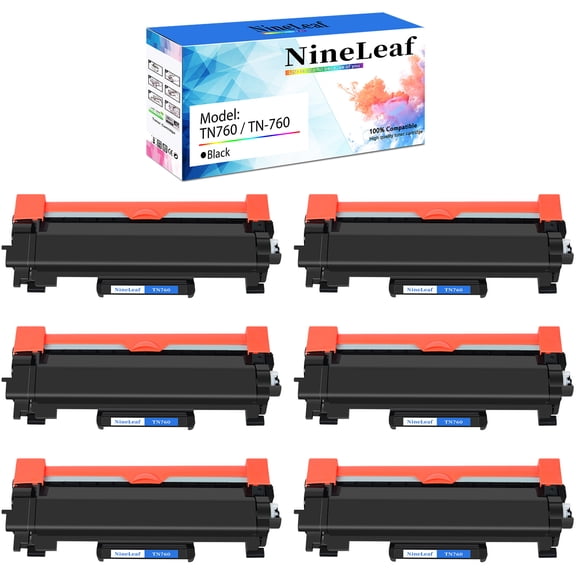 NineLeaf 6 Pack TN760 Compatible Toner Cartridge Replacement for Brother TN730 TN-760 TN-730 HL-L2350DW HL-L2370DW HL-L2395DW DCP-L2550DW MFC-L2730DW MFC-L2750DW Printer (with Chip)