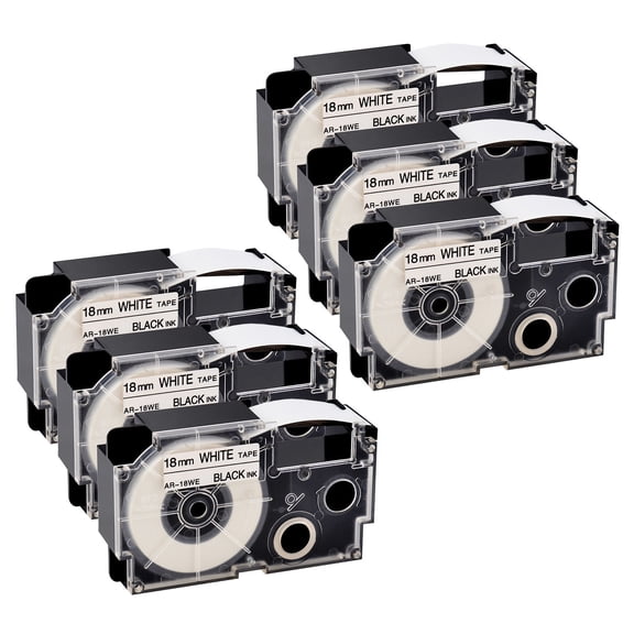 NineLeaf 6PK Compatible for XR-18WE XR-18WE2S XR18WE 18mm 3/4" Black on White Label Tape for KL-750 KL-780 KL-820 KL-2000 KL-7000 KL-7200 KL-8100 Label Printer