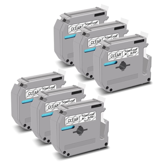 NineLeaf 6PK Compatible for Brother P-touch M-K121 M-K121s M121 3/8" 9mm Black on Clear Label Maker Tape Refills for PT-45m PT-65 PT-70bm