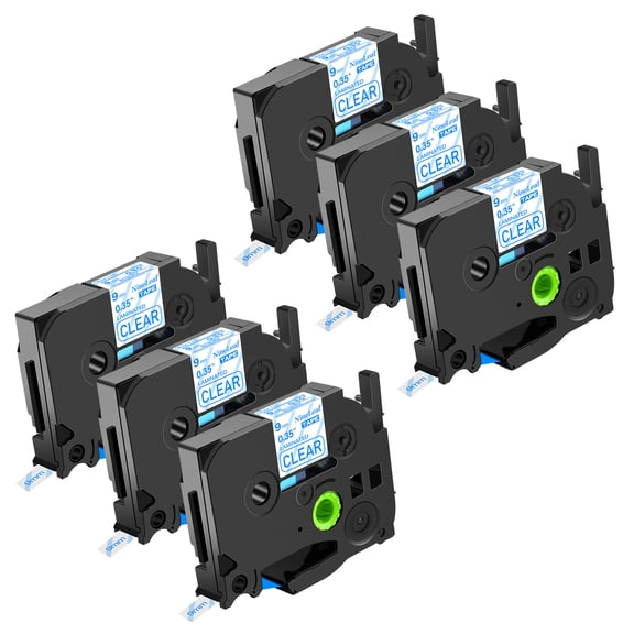 NineLeaf 6PK Compatible for Brother Ptouch TZe-123 TZe123 TZ-123 TZ123 9mm 0.35 Laminated Blue on Clear Label Tape