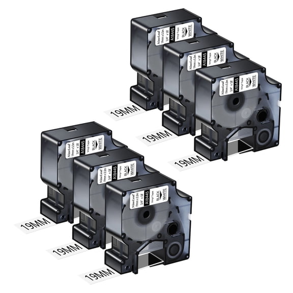 NineLeaf 6PK Compatible for DYMO 18445 3/4" x 18' (19mm x 5.5m) Black on White Industrial Vinyl Label Maker Tape for Rhino 4200 5200 Label Maker