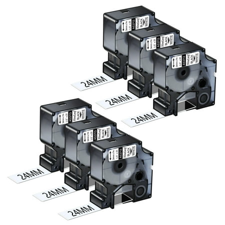 NineLeaf 6PK Compatible for DYMO D1 53713 1" x 23' (24mm x 7m) Black on White Label Maker Tape for Label Manager 450 450D Label Maker